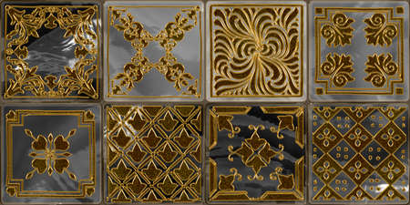 geometric design in golden and silver color 3D illustration image for wall tiles and wall paper useの写真素材