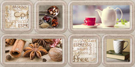 Coffee cup and spices 3D illustration image for kitchen ceramic wall tiles and wall paper useの写真素材