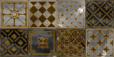 Geometric design pattern in brown and beige color wall tiles and wall paper useの写真素材