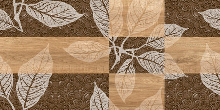 brown color leaf texture wall tiles and wall paper designの写真素材