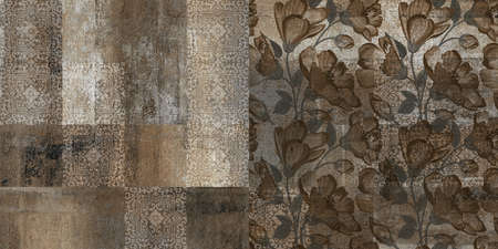 brown color wall tile and wall paper texture designの写真素材