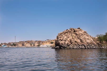Nile River in Aswan Egypt, next to Agilkia Island.の写真素材