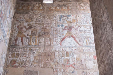 Temple of Luxor, located in the heart of ancient Thebes, consecrated to the god Amon, under his two...