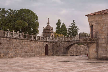 arch and bridge on the facade of the Plaza de FefiÃ±anes in Cambados, Rias Bajas, Pontevedra, Galicia, Spain, Europeのeditorial素材