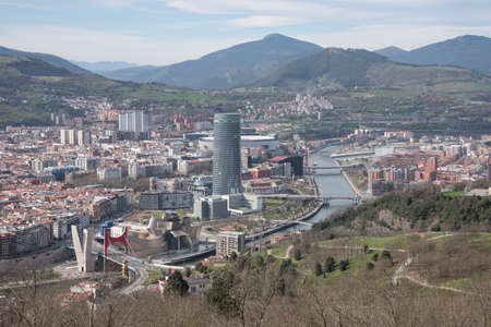 Daytime view of the city from the Artxanda viewpoint in Bilbao, Biscay, Basque Country, Spain,...