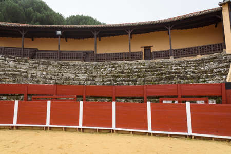 stands and burladero of the La Antigua bullring, in Bejar, Salamanca, Castilla Leon, Spain. Europe. old construction.の写真素材