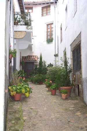 Narrow street typical of Candelario, Salamanca, Castilla Leon, Spain, Europe. Traditional town.の写真素材