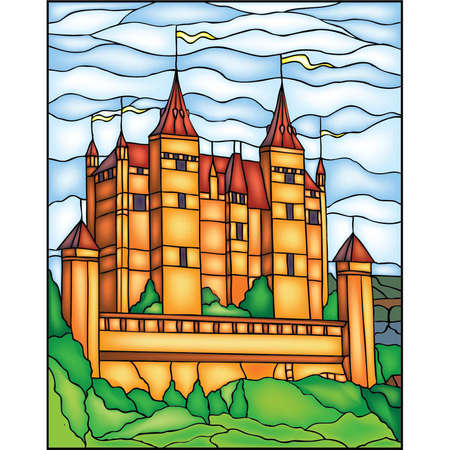 Castle, vector stained glass windowのイラスト素材