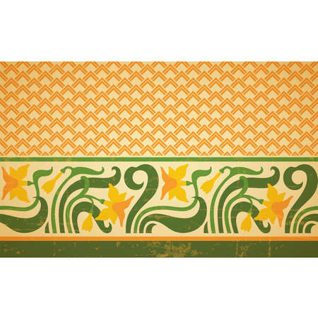 Fresco ornament with geometric pattern part and floral border, seamless design, vector composition, old style designのイラスト素材