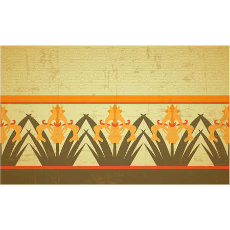 Fresco ornament with geometric pattern part and floral border with daffodils, seamless design, vector illustration, old style designのイラスト素材