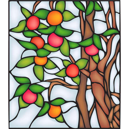 Apple tree, stained glass windowのイラスト素材