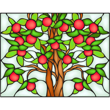 Apple tree, stained glass windowのイラスト素材
