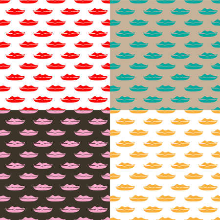 Lips seamless background set, vectorのイラスト素材