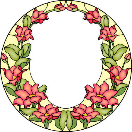 Red garden flowers, composition in stained glass, vectorのイラスト素材