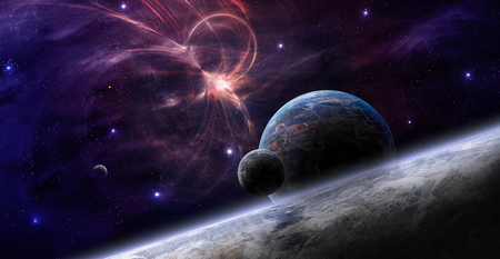 Space violet scene with planet