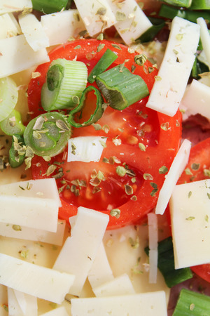 Tomato with cheese and green onionの写真素材