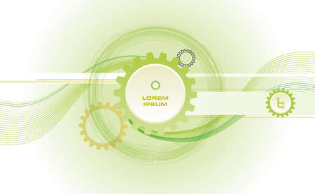 Abstract gear vector background with wave in green and yellow colorのイラスト素材