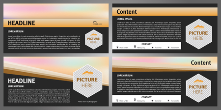 Vector flyer, corporate business, annual report, brochure design and cover presentation with lines in ochre color. Front page and back page.のイラスト素材