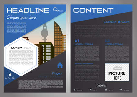 Vector flyer, corporate business, annual report, brochure design and cover presentation with white hexagon and triangle in blue color.のイラスト素材