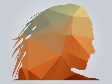 Polygonal woman silhoutte vector illustration on gradient backgroundのイラスト素材