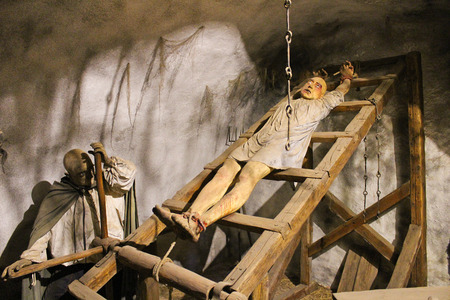 Old torture practice with ladder, dummy instalationのeditorial素材