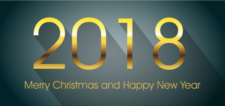 Vector 2018 happy new year card with gold text and long shadow