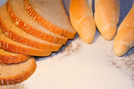 Slice of bread with roll and flour
