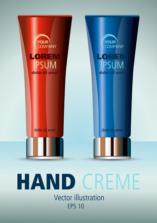 Realistic red and blue cosmetic creme, vector illustrationのイラスト素材