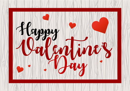 Valentine's day vector illustration background with frame and hearts on wood background.のイラスト素材