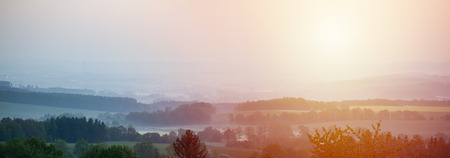 Hills and forest in sunrise. Czech landscapeの写真素材