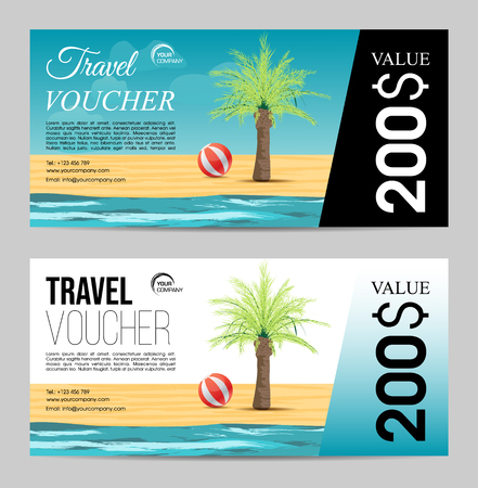 Summer travel voucher with palm tree and seaのイラスト素材