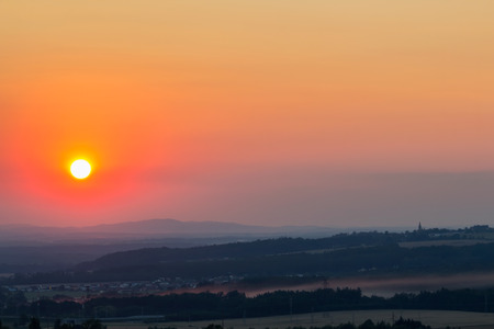Nice sunset on hills near Ceske Budejovice, Czech landscapeの写真素材