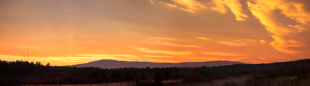 Panormatic view to sunset in mountain with forest, Czech landscapeの写真素材