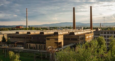 City Ceske Budejovice in sunset with old foundry, Czech republicの写真素材