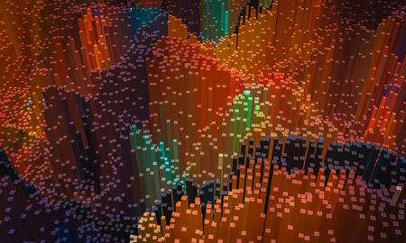 Abstract background, small colorful block in orange color, 3D renderの写真素材