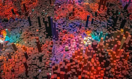 Abstract background, small colorful block with light, 3D render