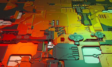 Abstract colorful high tech electronic PCB (Printed circuit board) background. 3d illustration