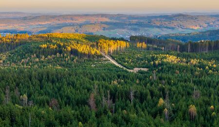 Aerial view to autumn forest from lookout Nebelstein, Austria landscapeの写真素材