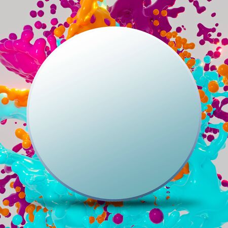 Round circle prepared for text with abstract colorful splash. 3D illustration.の写真素材
