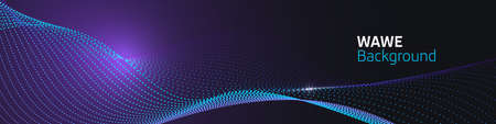 Vector colorful particle wave in blue and violet color on black gradient background