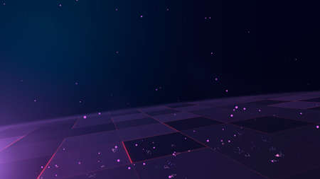 Abstract violet square floor with stroke and particle dot. Copy space, product placement, podium background, 3D renderingの写真素材