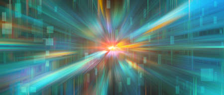 Abstract block chain network, big data, PCB background with flare and square in cyan color. 3D renderingの写真素材