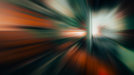 Abstract big data, speed, colorful fibers, rays background in orange and cyan color. 3D tunnel illustrationの写真素材