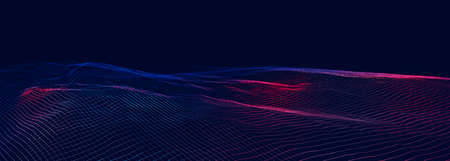 Panoramic wireframe mountain land in violet and blue color. Abstract background for futuristic,...