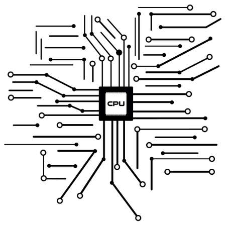 Black and white vector electronic microchip, cpu icon