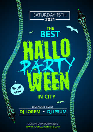 Halloween party club vector flyer template. DJ, music background with snake, pumpkin and batのイラスト素材