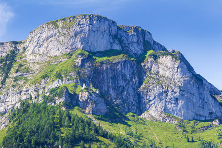 Top of Schafberg mountain with blue sky. Austria Alp landscapeの写真素材