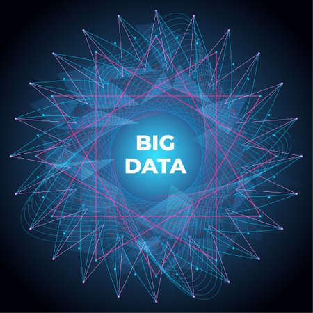 Big data visualization background. Blue colorful circle graph. Connected dot, particle with lineのイラスト素材