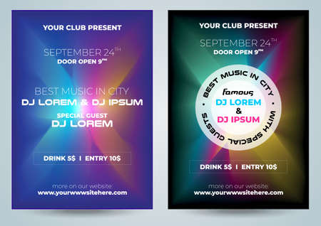 Set of two vector party music, DJ colorful flyer club invitation templateのイラスト素材