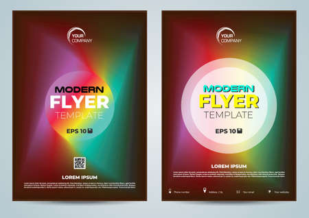 Set of two modern vector flyer, corporate business, annual report, brochure design and cover presentation with liquid colorful gradientのイラスト素材